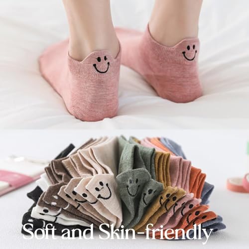 Cute Socks 10 Pairs No Show Socks Set Emoji Embroidered Multicolor for Sneakers Arch Extend No Slip Japanese Style3