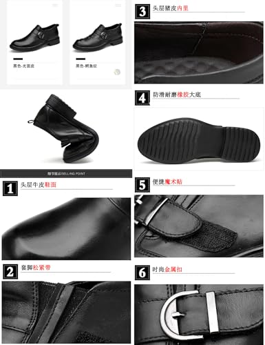 AngryMonkey Men's Black Genuine Leather Dress Boots,Classic Comfort Plain-Toe Buckle Strap Slip on Business Casual Oxford Shoes2