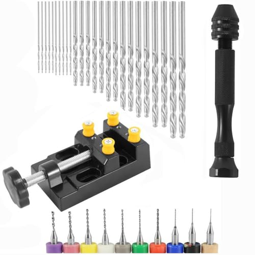 TopHomer 37 Pieces Pin Vise Hand Drill for Jewelry, Mini Manual Drill Kit - Micro Twist Drill, Pin Vise PCB Drill, Rotary Adjustable Hand Press Drill for Resin, Wood, Plastic (0.3-1.2 PCB)