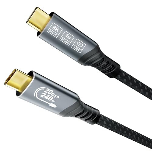 EUDOBEL 20 Gbps Cable USBC 0,5m (Cable USB C 3.2 Gen 2×2, vídeo 8K@30Hz, 4K@144Hz/ 60Hz) Cabo USBC fast charging de 240W/100W para Thunderbolt 4/3, iPhone 17, MacBook Pro, iPad, SSD, Docking station