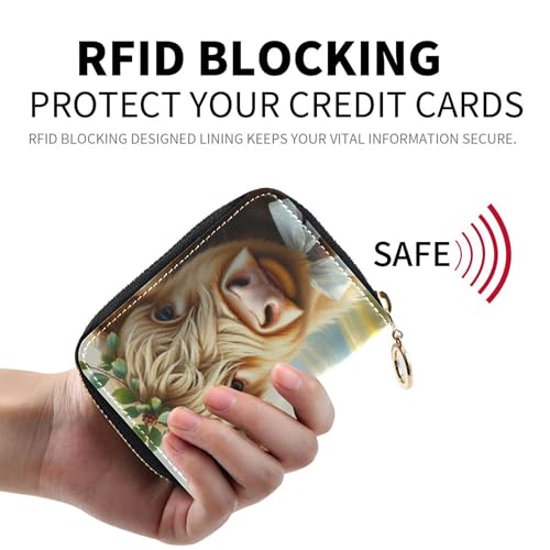 Zippered Women's Wallets Small Credit Card Wallets RFID Blocking Cute Highland Cow Zipper Travel Wallet with Key Ring2