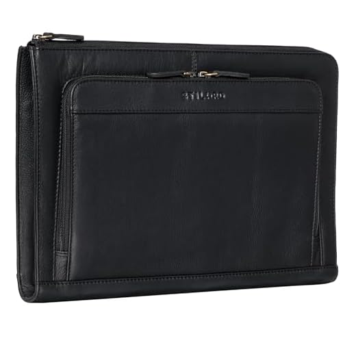 STILORD 'Dillon' Carpeta Portafolio Cuero Bolsa de Portátil 13,3' Carpeta Portadocumentos A4 Cartera Maletín de Piel Funda Organizador Piel Auténtica, Color:Negro