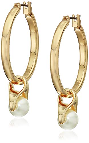 Preisvergleich Produktbild Anne Klein Blanc Pearl Gold Tone Clickit Hoop Drop Earrings