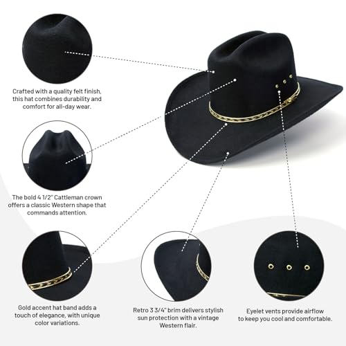 Western Express Felt Finish Cowboy Hat - Cattleman Style with Gold Hat Band | Cowboy & Cowgirl Hats for Men and Women - Thumbnail 3