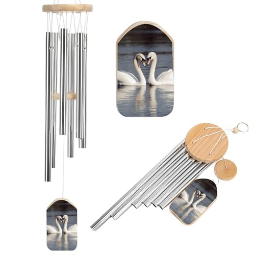 Outdoor Wind Chimes, Romantic White Swan Printed Wind Chimes,Simple Wind Chimes,Curtain Wind Chimes for Home Decoration