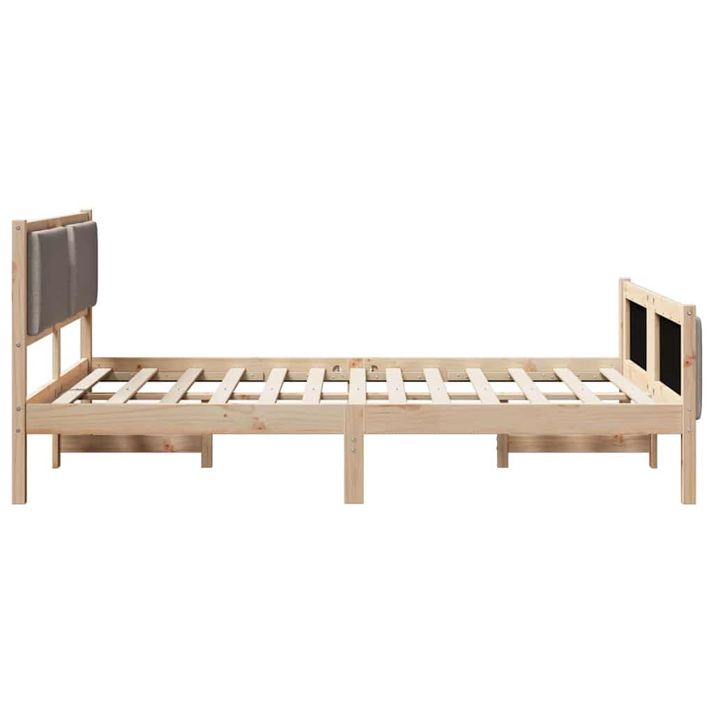 Lite drewno sosnowe nowoczesny prostokątny 140 x 190 cm brązowy | Ramka łóżka Z zagłówkiem Ciemnoszary 140 x 190 cm tkanina Lite Sosna Nowoczesna