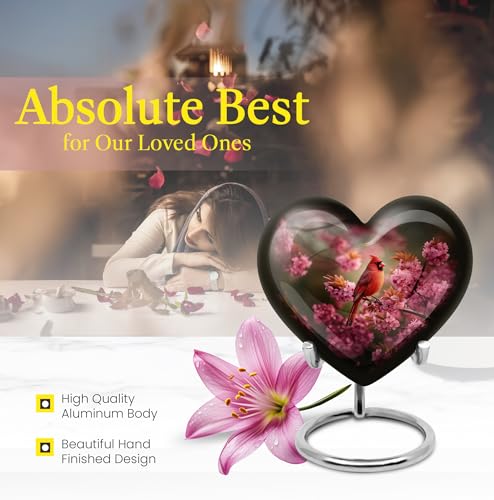Image of Cardinal Bird Urn Small Cremation Urn for Human Ashes 1 Large & 1 Small | Funeral Urns for Men, Decorative Urns for Mom & Dad