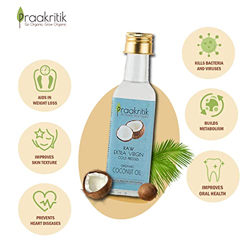 Image of Praakritik Extra Virgin Coconut Oil, Organic, Natural, Vegetarian, High in Fibre & Anti-Inflammatory in Nature, Pack of 3, 100Ml Each