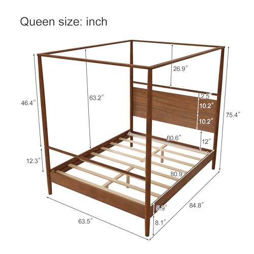 Softsea 45365 Queen Size Canopy Platform Bed, Solid Wood Canopy Bed Frame 4 Posters Canopy Bed thumb #1