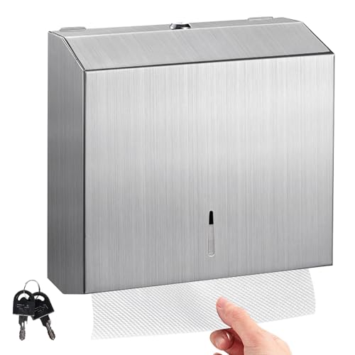 Papierhandtuchspender Wandmontage, Handtuchspender für Papierhandtücher aus Edelstahl, Papierspender mit Schloss für Badezimmer, Küche & öffentliche Bereiche