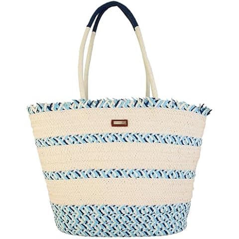 Sun 'N' Sand Luciana Paper Straw Fringe Beach Tote Bag One Size Blue multi Cover