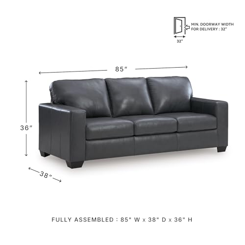 Image of Signature Design by Ashley Blue Leather Match Sofa, No Assembly Required | Combination of leather and faux leather, Anti-sag platform foundation, Track arms, Faux wood feet, Bolsena Series