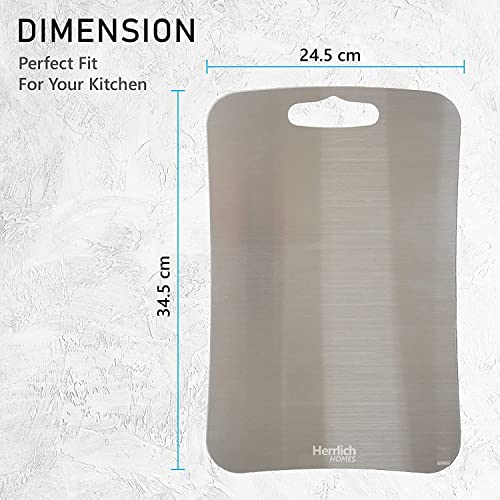 Image of Herrlich Homes Rectangular Stainless Steel Cutting-Chopping Kneading Board for Kitchen |Chopping Board for Cutting Vegetables, Meat, Fish, Fruits |Unbreakable | Easy to Clean | Large || 34.5 X 24.5 cm