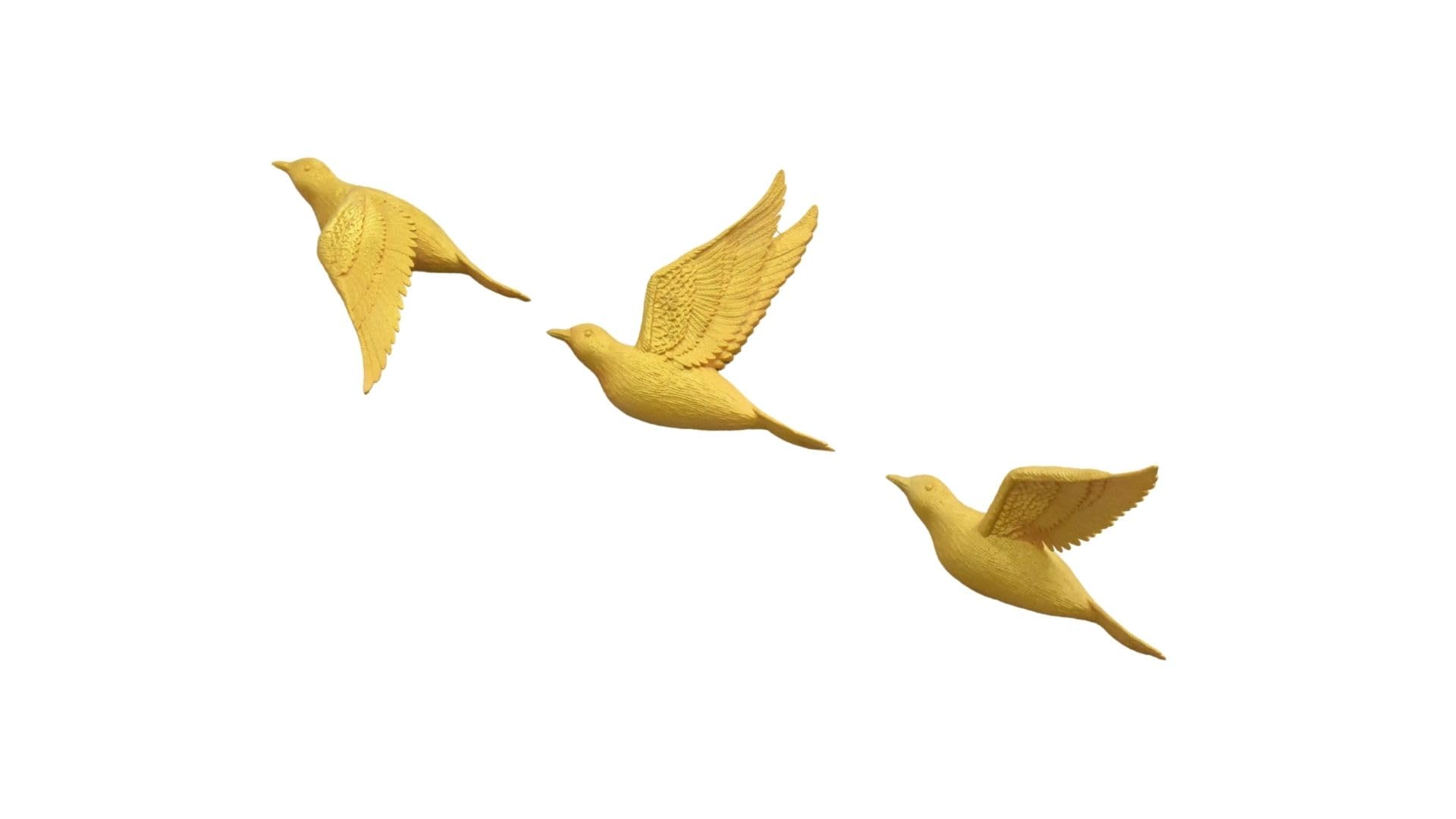 Set of 3 Flying Birds 3D Wall Art | Elegant Wall Hanging Decor | Perfect for Bird Lovers and Art Enthusiasts (Gold)
