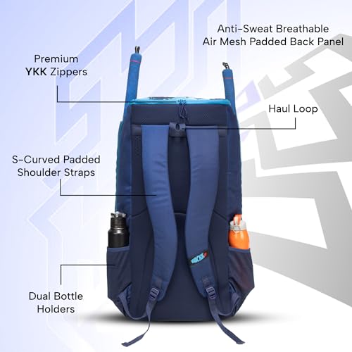 Image of WHACKK Hammond 73L Unisex Cricket Kit Bag|Adult Size|2 Bat|Shoe /Helmet Pocket|Main Compartment 20 inch Leg Pad|2 Bottle Holder|Easy Access Pocket|Player Edition Senior