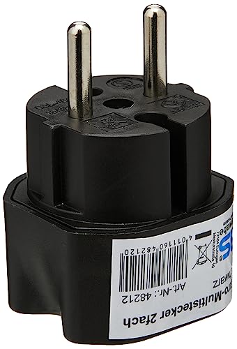 as - Schwabe 2-Fach Eurostecker Schwarz 230V 16A - Schuko-/Euroadapter - Mehrfachsteckdose Kompakt und Sicher - Erhöhter Berührungsschutz - Platzsparend für 2 Geräte- Ideal für Homeoffice, 48212