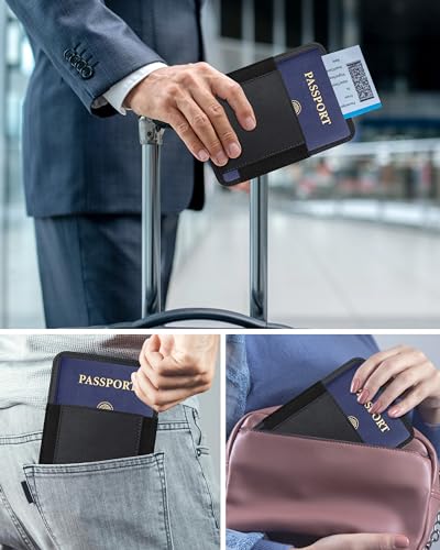 Image of Passport Holder with Find My, RFID Leather Minimalist for Travel, Fit 4 Cards & 2 Passport