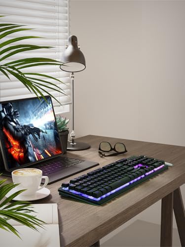 NPET K10pro Wired Gaming Keyboard - LED Backlit USB Membrane Keyboard, Spill-Resistant Design, Multimedia Keys, Quiet Silent Click for PC, Computer, Desktop, Windows(Black) - Thumbnail 7