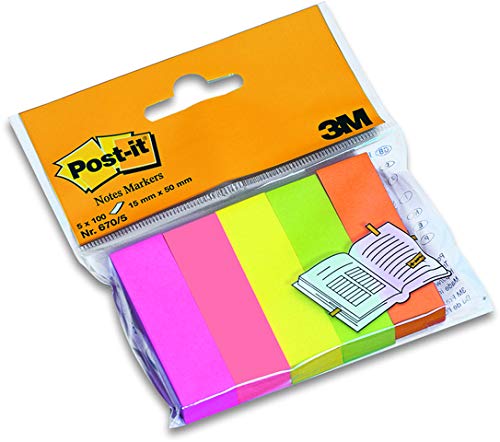 Post-It - Marcadores De Papel (15 X 50 Mm, 5 Unidades), Colores Neón