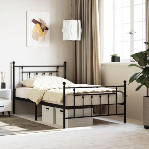 qohoio Estructura de Cama con cabecero Cama Dormitorio Cama con cabecero Estructura Cama y Estribo Metal Negro 107x203cm - 353551