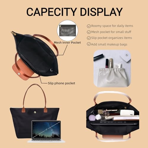 Nylon tote bag for women with makeup bag，Foldable handbag for women with zipper, Weekend large Top-Handle shoulder Hobo purse4