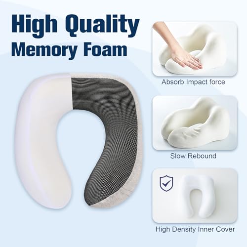 Image of Cirorld Neck Pillow for Traveling, Travel Pillows for Airplanes,100% Pure Memory Foam Travel Neck Pillow, Adjustable Flight Pillow, Portable Plane Accessories with Eye Mask, Earplugs, Carry Bag