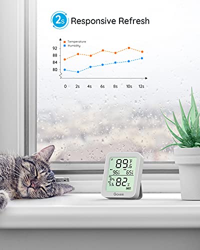 Govee - Indoor Thermometer Hygrometer, 2 Pack, Humidity Temperature Meter with Large LCD Display, Notification Alert with Max Minimum Records, 2 Years Data Storage for Room Greenhouse Grey