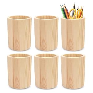 6Pcs Wooden Pencil Holder 8x10cm Round Wooden Pencil Organizer Desktop Organizer Storage Cosmetics Display Brush Storage for Home Office Desk Accessory