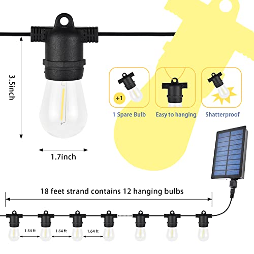 Solar String Lights Outdoor, 23 Ft Solar Powered Patio Lights With 13 Commercial Grade Led Shatterproof Bulbs, 4 Lighting Modes Weatherproof Hanging Vintage Edison Bulbs For Bistro Garden, 2700K #TOP1