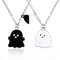 HekouJiub 2 Stück Geister Freundschaftskette Magnetische Halskette mit Geister Anhänger Herz Paar Halskette Freundschaftsketten Anhänger Halsketten für Damen Frauen Halloween Geburtstagsgeschenk
