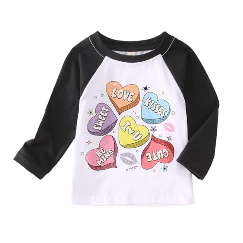 Toddler Girl Valentines Shirt Cute Love Heart Graphic T-Shirt Funny Valentines Raglan Long Sleeve Tee Tops