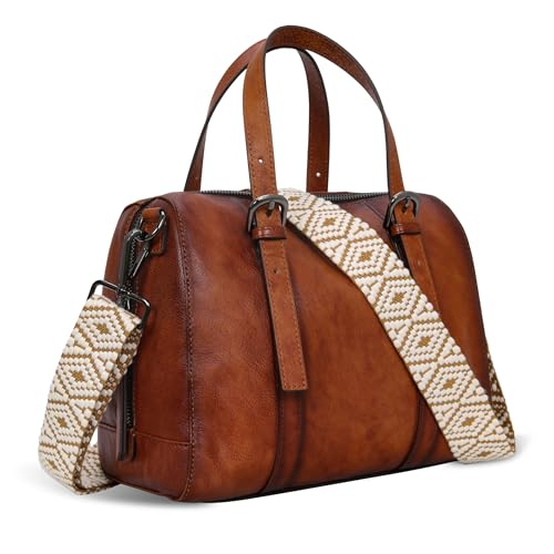 Iswee Leather Crossbody Bag for Women Medium Top Handle Shoulder Purse with Boho Guitar Strap