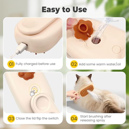 Image of Cat Steam Brush for Shedding, 4 in 1 Rechargeable Steam Brush for Cats and Dogs, Anti-Static, Massage, flea comb for cats& Pet Removal Hair Glove,Shedding & Combing All In One!