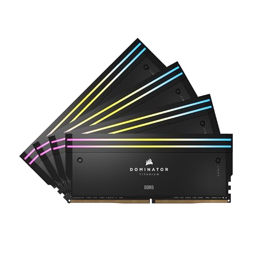 CORSAIR Dominator Titanium RGB DDR5 RAM 64GB (4x16GB) DDR5 hasta 6400MHz CL32 Intel XMP 3.0 Memoria de Ordenador de Sobremesa – Negro (CMP64GX5M4B6400C32)
