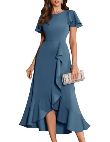 Image of BeryLove Women Formal Party Dress Flutter Short Sleeve Wedding Cocktail Long Evening Dress