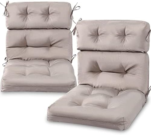 2 Pack High Back Patio Chair Cushion Indoor Outdoor Seat Back Chair Cushions Tufted Patio Chair Cushions Waterproof Rocking Chair Pads All Weather Replacement Cushions for Outdoor Furniture (Khaki)