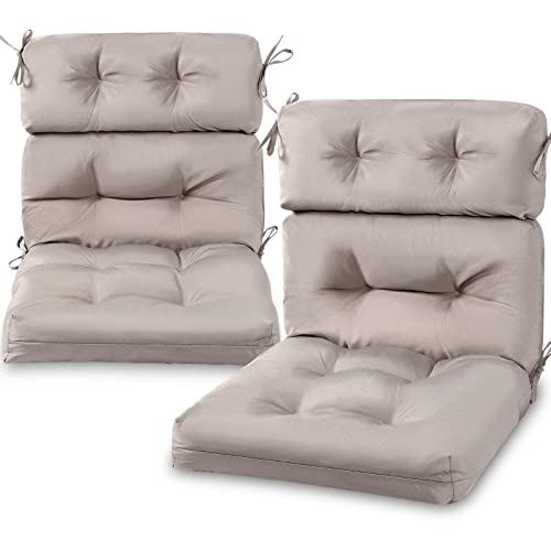 2 Pack High Back Patio Chair Cushion Indoor Outdoor Seat Back Chair Cushions Tufted Patio Chair Cushions Waterproof Rocking Chair Pads All Weather Replacement Cushions For Outdoor Furniture (Khaki) #TOP1