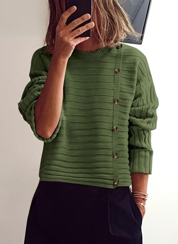 Image of PRETTYGARDEN Womens Sweaters Fall 2026 Casual Long Sleeve Crewneck Button Loose Winter Knit Pullover Sweater Tops