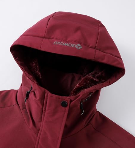 BOWOXO Women's Ski Jacket Thicken Winter Snow Coat Warm Fleece Mountain Waterproof Female Jacket Hooded Windbreaker(Dark Red,L) — view 2