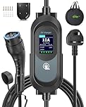 EVJUICION EV Charger Cable Type 2 to 3 Pin Plug 15M, 2.6kW 6-11A 3 Pin EV Charger, Portable Electric Car Charger for up to 12H Delayed Start Charging with 2.4″ LED Screen, IP67 for EVs & PHEV