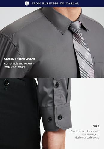 Image of HISDERN Mens Dress Shirt with Tie Pocket Square Set Classic Button Down Shirt Matching Tie Long Sleeve Shirts