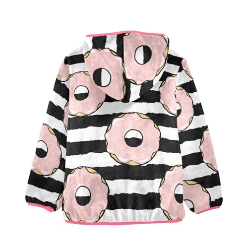 OTVEE Donuts Pink Icing Black Striped Pattern Kids Hoodie Jacket Fall Spring Full Zip Warm Outwear Coat2