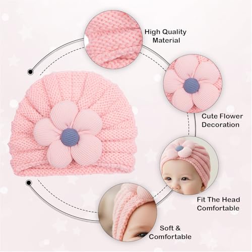 Image of SYGA Baby Cap Flower Wool Warm Knitted Streachable Hat Infant Toddler Baby Cap 0-3 Years
