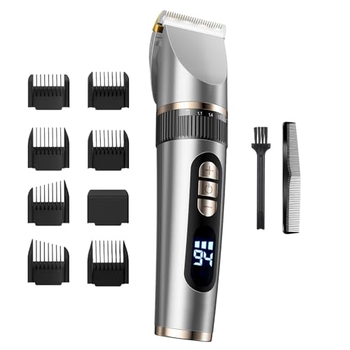 GEEYIM バリカン 充電式 髪 散髪用 IPX7 防水 水洗い可 自動研磨 軽量 ヘアカッター Led電量ディスプレイ セルフカット 超低騒音 大人/子供/家庭/業務用 日本語説明書