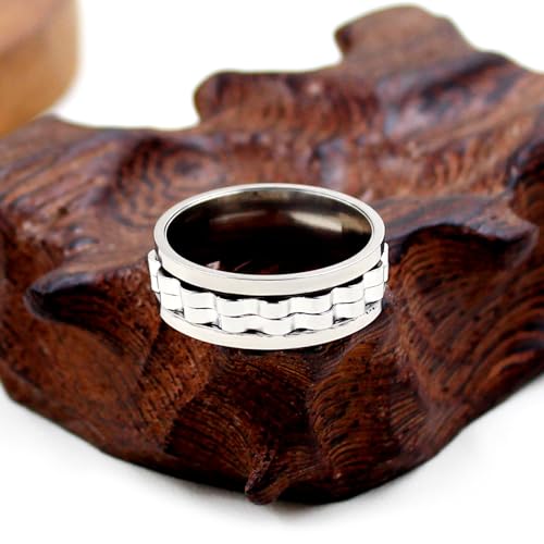 Image of 8mm Gear Fidget Ring High Polish Anxiety Ring Anti Spinning Cool Stress Relieveing Rings For Men Women Wedding Band Size 6-10