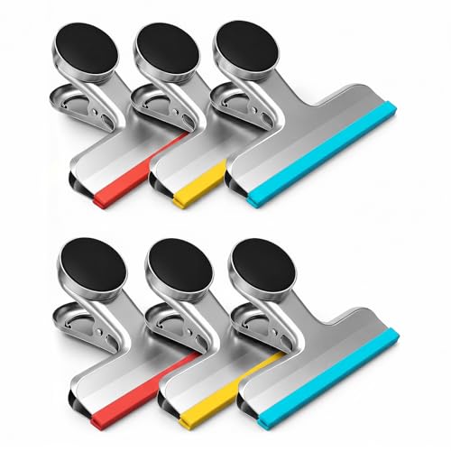 Image of Magnetic Chip Clips, Stainless Steel Chip Bag Clips with Strong Magnet and Silicone Cover, Heavy Duty Food Bag Clip for Kitchen Storage, 6 Pack Color Coded, 3 Inch