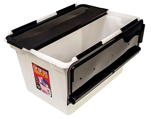 Storex Flip-Top Storage Tub, 22.5 x 15.25 x 13 Inches, Frost/Black, Case of 4 (00903U04C)