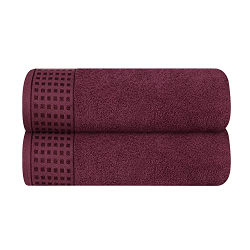 GLAMBURG 100% Cotton 2 Pack Oversized Bath Towel Set 28x55 Inches Ultra Soft Highly Absorbant Compact Quickdry & Lightweight Large Bath Towels Ideal for Gym Travel Camp Pool - Burgundy