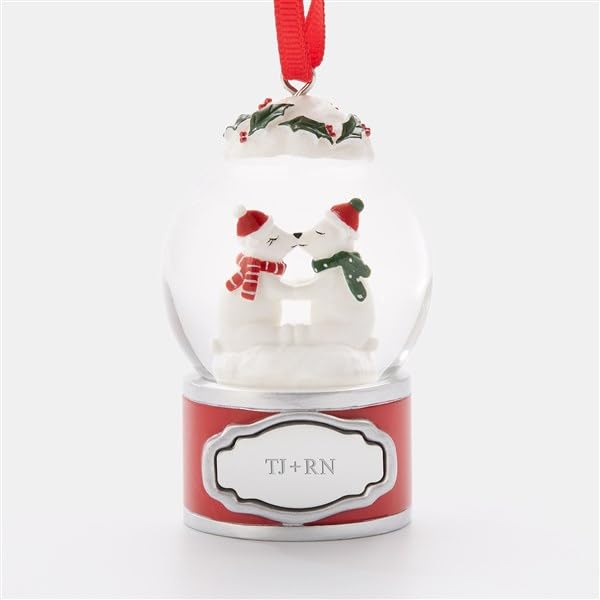 THINGS REMEMBERED Engraved Mini Polar Bears Kissing Snow Globe Ornament (Free Customization)