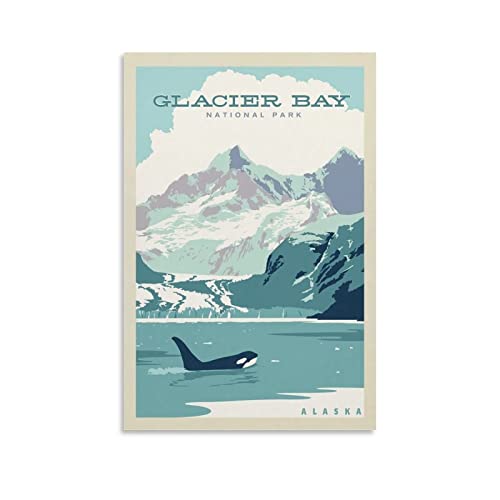 Toile peinture Glacier Bay poster d'Alaska orque vintage 60x80cm